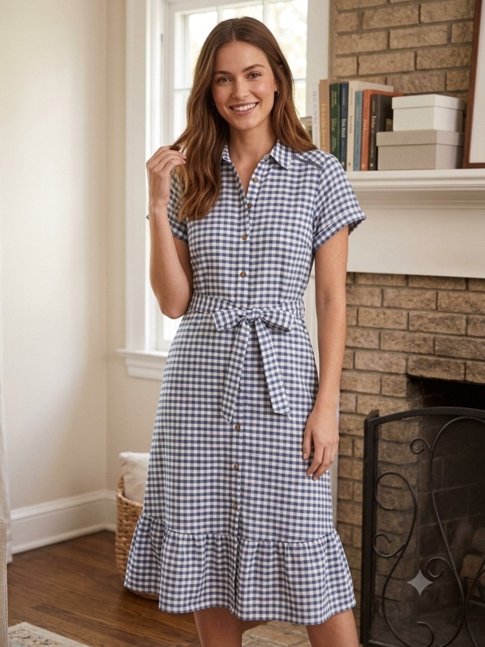 Maeve Anthropologie Blue Gingham Tie-Waist Midi Dress